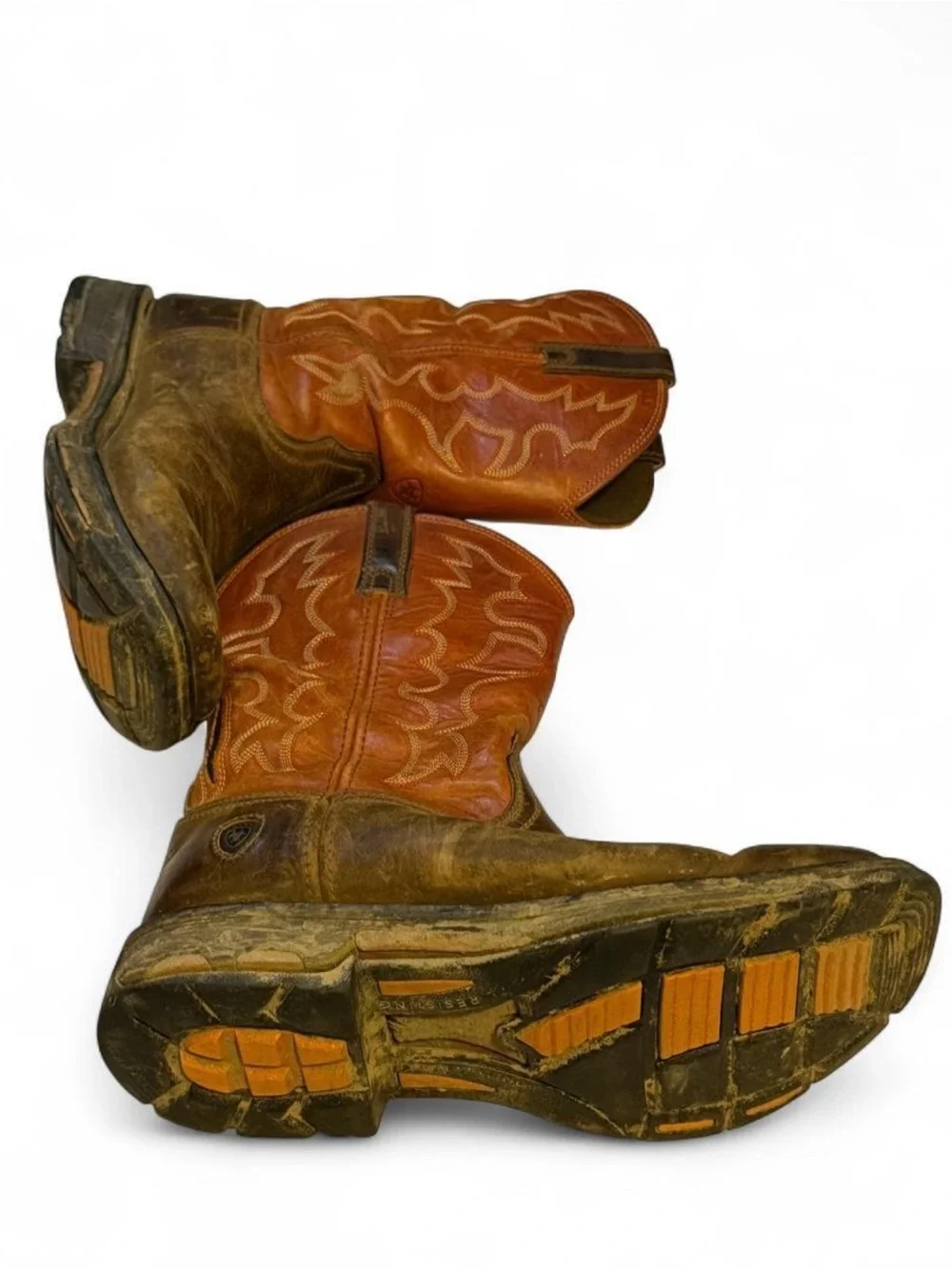 Ariat Rustic Brown & Orange Leather Cowboy Boots